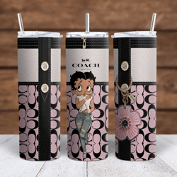 Pink Coach with Betty Boop Sublimation tumbler wrap 300DPI 20oz -30oz straight Wrap  included