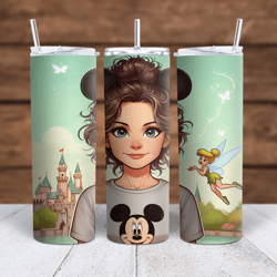 DisneyLand -brunette Girl - Mouse ears and tinkerbell Sublimation tumbler wrap 300DPI 20oz -30oz straight Wrap  included