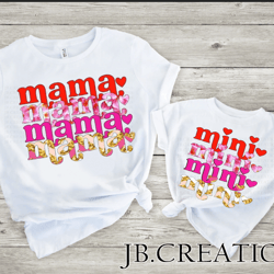 4 colors stacked MAMA and MINI with hearts Sublimation T shirt Design PNG
