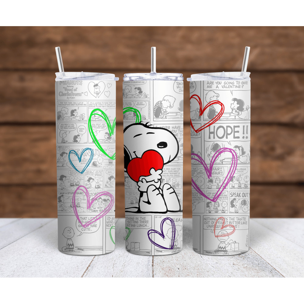 Snoopy Comic Strip Hearts 20oz And 30oz Sublimation Tumbler Wrap 0