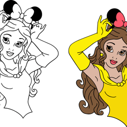 disney beauty and the beast belle with mickey ears svg & png
