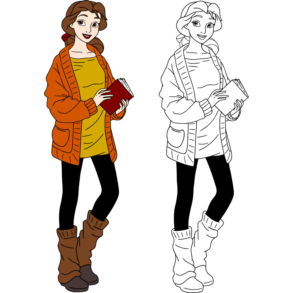 Disney Beauty And The Beast Belle In Fall Outfit SVG PNG 0
