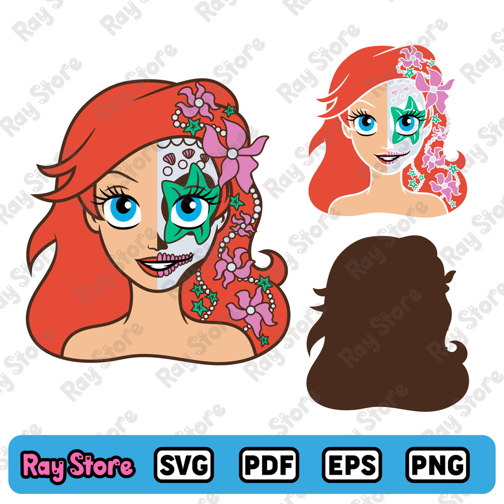 Little Mermaid Svg Little Mermaid Catrina Little Mermaid Halloween Little Mermaid Cricut Little Mer 0