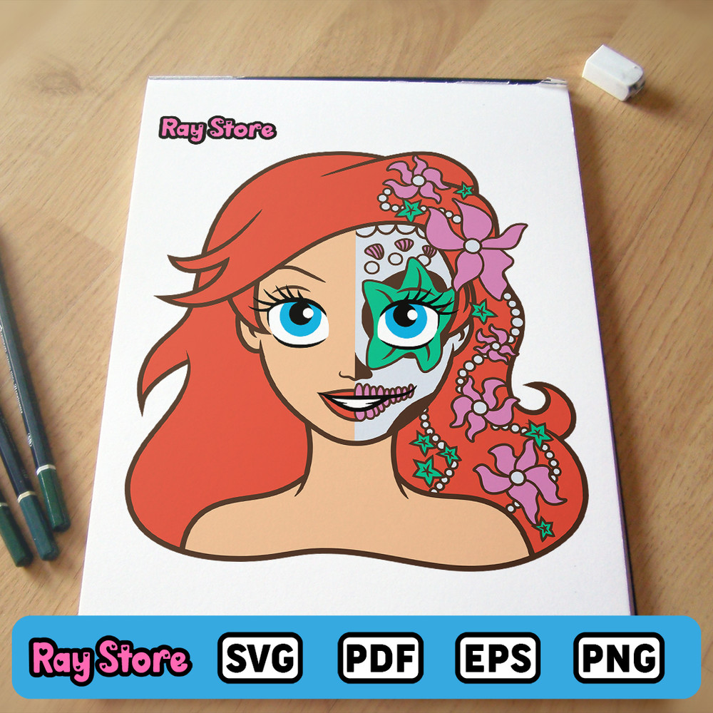 Little Mermaid Svg Little Mermaid Catrina Little Mermaid Halloween Little Mermaid Cricut Little Mer 1