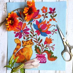 cross stitch pattern happy cat, easy pattern pdf instant download