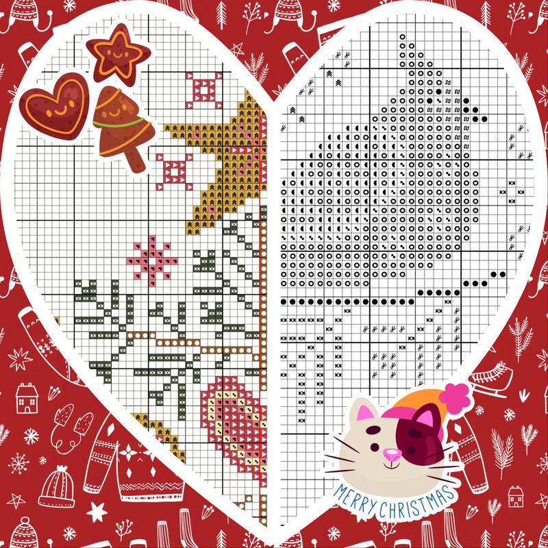 Cross Stitch Pattern Christmas Tree With Cardinals Simple Ornament PDF Instant Download 6