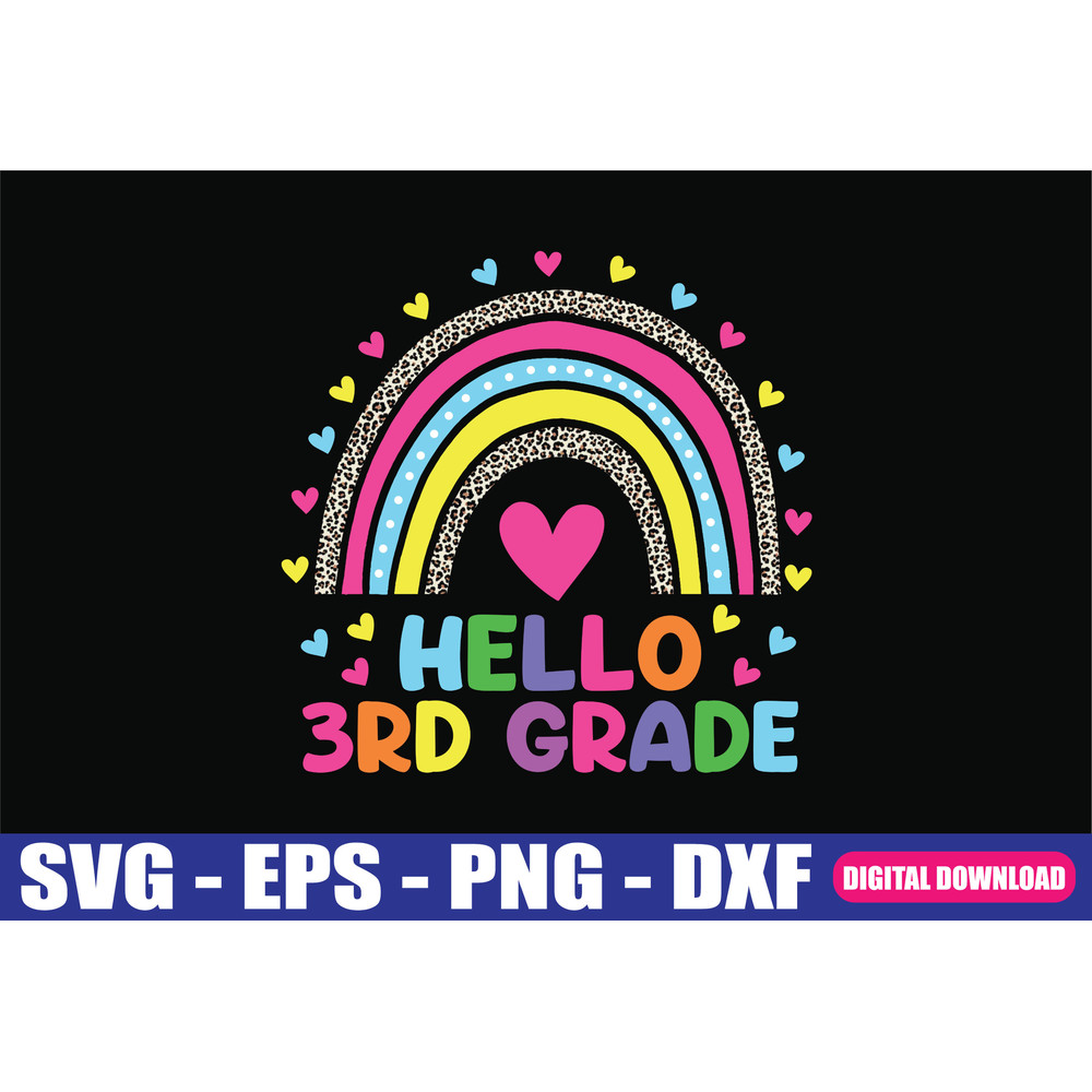Hello 3rd Grade Teacher Leopard Rainbow Back To School SVG 0