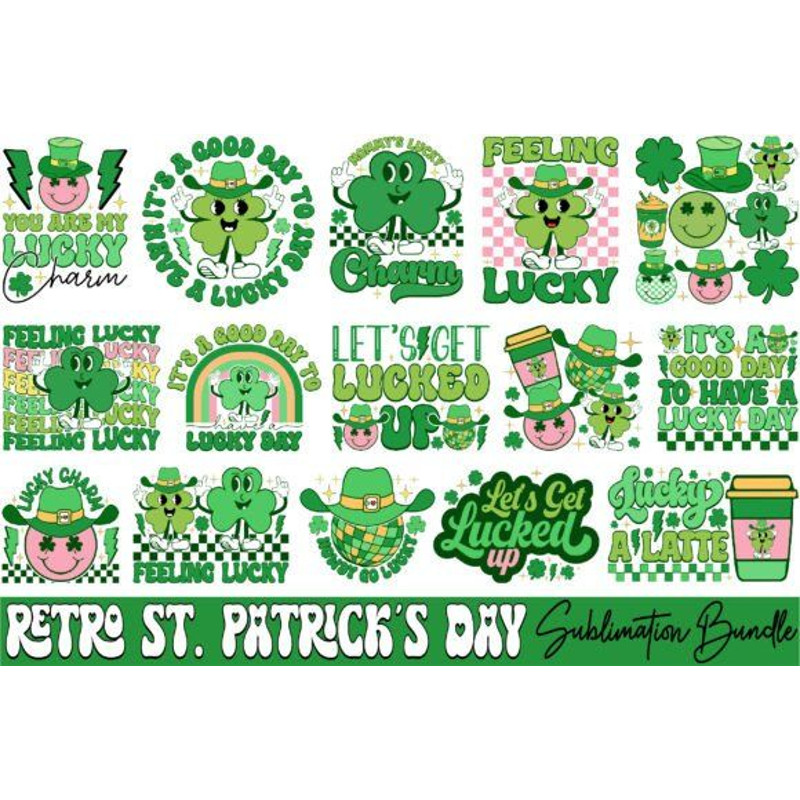 Retro Shamrock St Patricks Day Funny Bundle Png Digital Files Sublimation Dtf 0