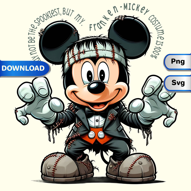 Mickey Mouse As Frankenstein Monster Disney Halloween SVG PNGDisney Character Clipart Spooky Disney Printable 0