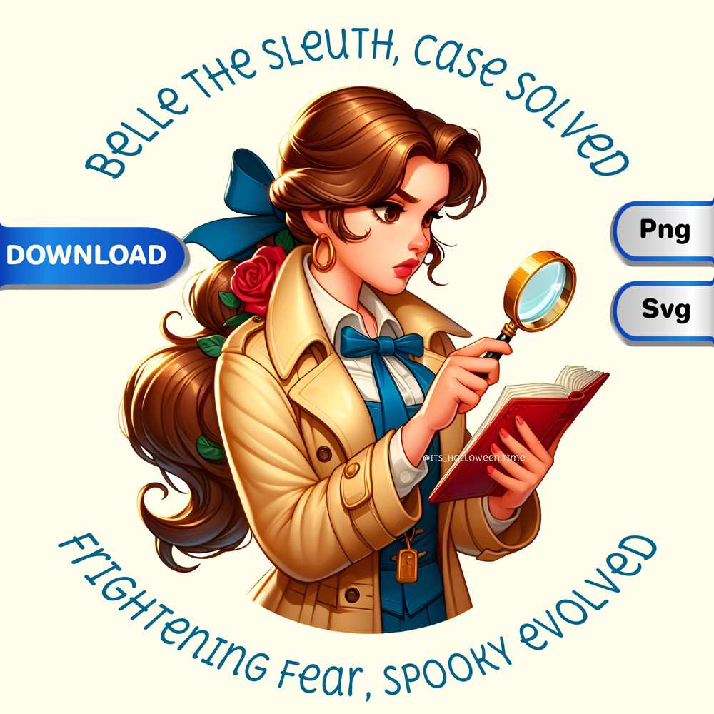 Princess Belle Detective Beauty BeastDisney Princess Halloween SVG PNGDisney Character ClipartDisney Printable 0