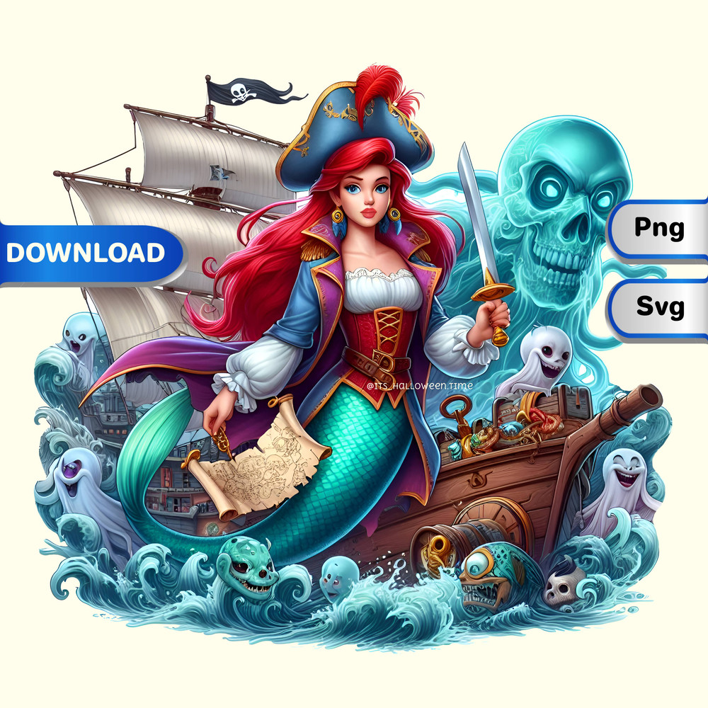 Princess Ariel As Pirate Disney Princess Halloween SVG  PNGDisney Character ClipartDisney Printable 0