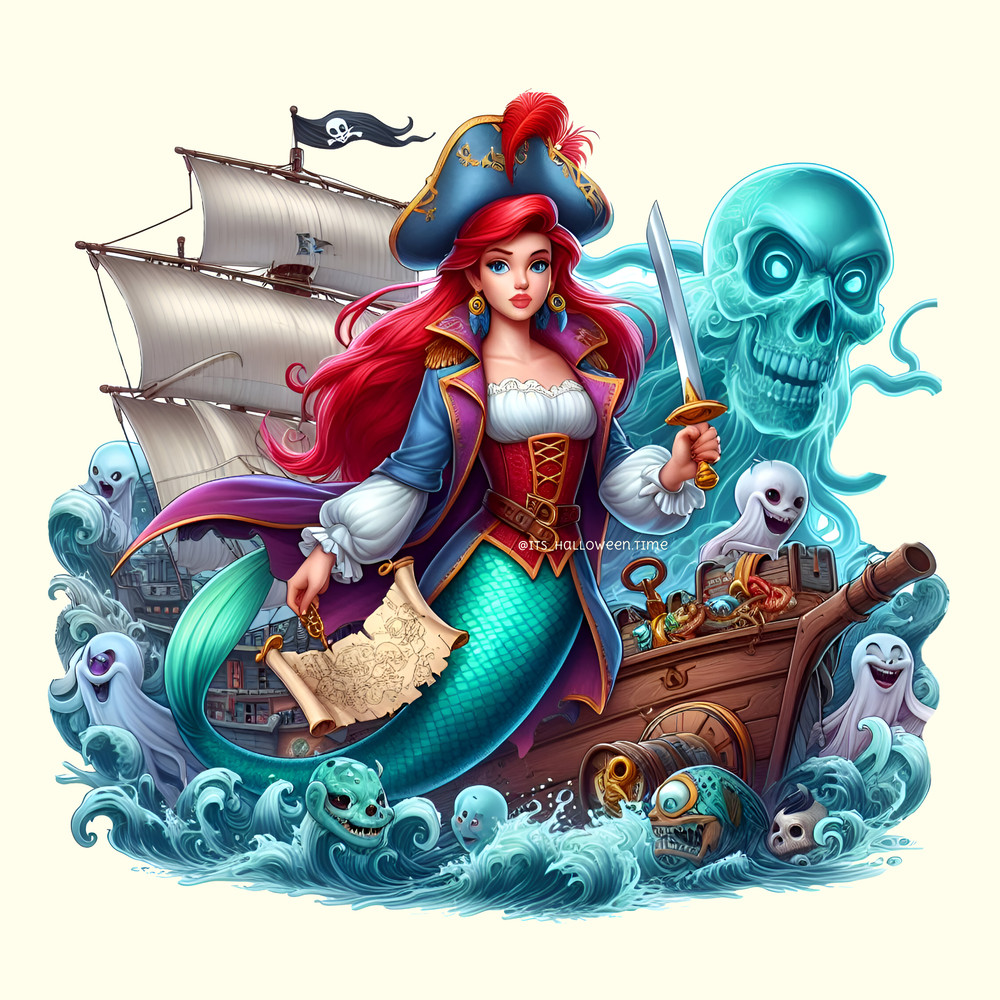 Princess Ariel As Pirate Disney Princess Halloween SVG  PNGDisney Character ClipartDisney Printable 2