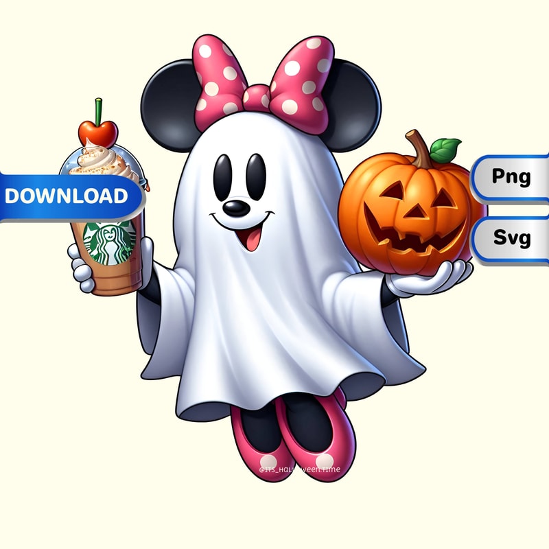 Minnie Mouse Ghost White Sheet GhostcoffeeDisney Halloween SVG PNGmickeyDisney Characters ClipartDisney Printable 0