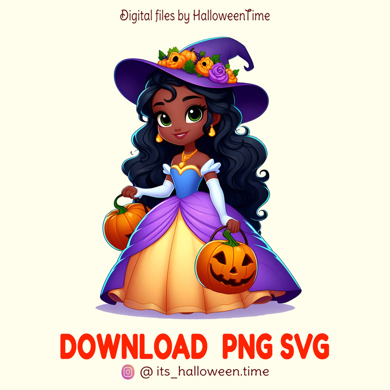 Princess Tiana Trick Or TreatDisney Pixar Halloween SVG PNGmickeyDisney Characters ClipartDisney Printable 1