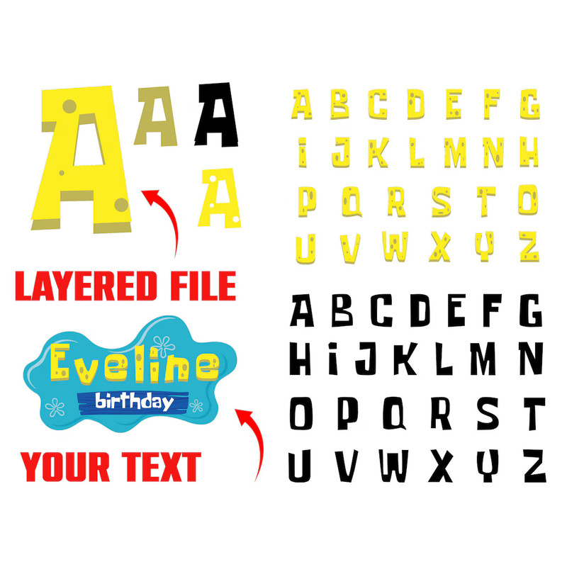 Funny Art License Sponge Letters Svg Layered Sponge Font Otf Birthday Banner Personalized Logo Sponge SVG Letters 0