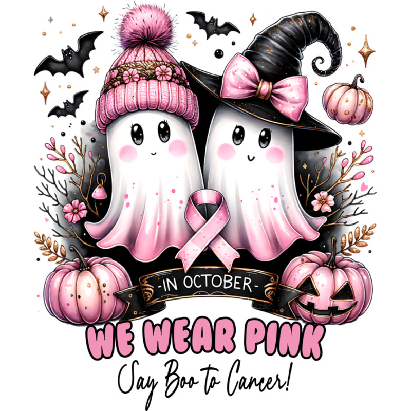 In October We Wear Pink Ghost PNG Cancert Png Pink Save The Boo Png October Pink Faith Strong Png 0