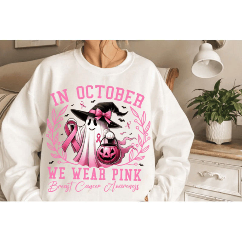 In October We Wear Pink Breast Cancer PngGhost PNG Cancert Png Pink Save The Boo Png October Pink Faith Strong 0