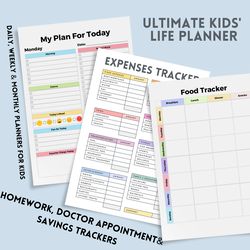 ultimate kids' life planner, daily, weekly & monthly planners for kids, homework, doctor appointment & savings tracker