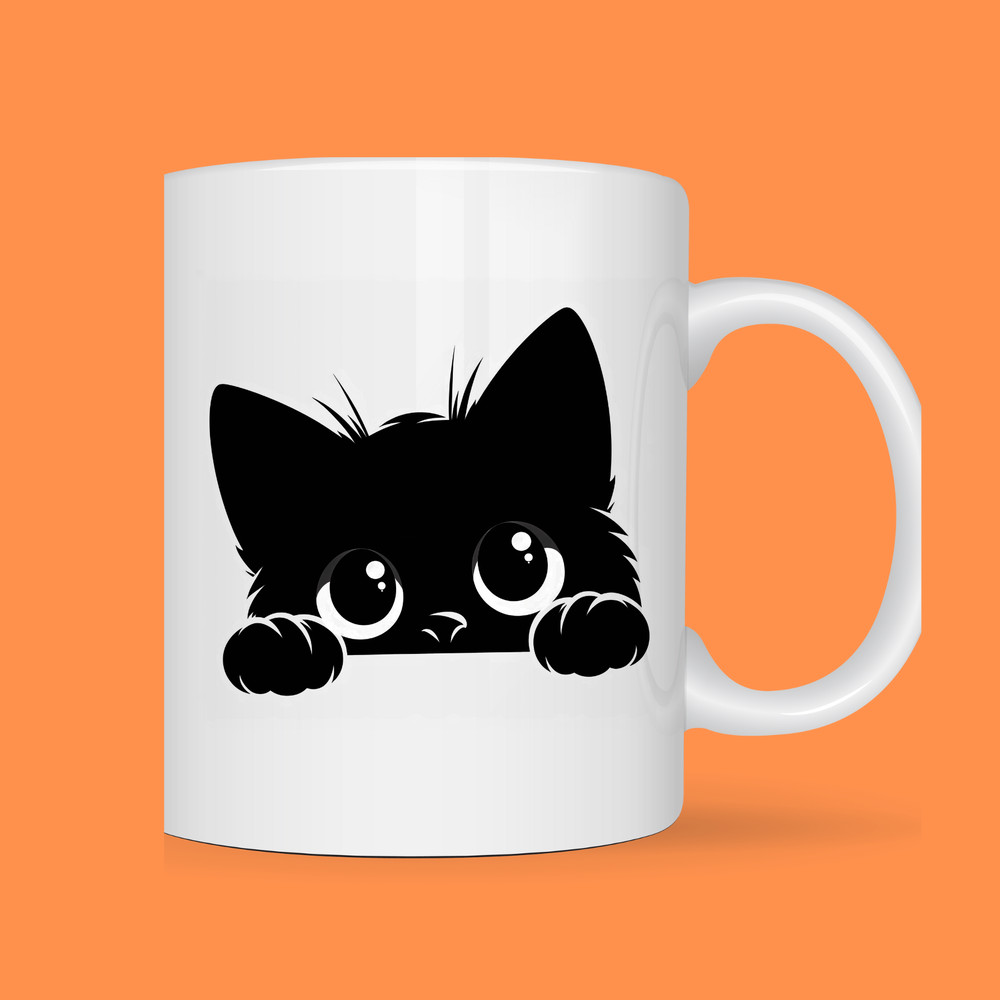 Black Cat Peeking Clipart PNG 300 DPI Digital Download For Crafts Stickers Tshirts Mugs Black Cat Black Cat PNG 2