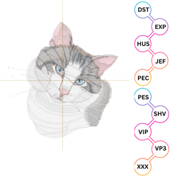 blue eyed cat embroidery design, machine embroidery file, cat lovers gift, cat embroidery, machine embroidery file, cat