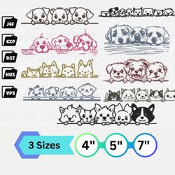 set of 9 cute dogs peeking embroidery, cute dog, cute dogs embroider, dog embroider design, cute dogs peeking embroidery