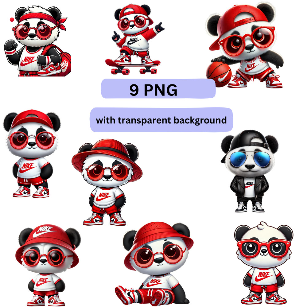 Cute Panda In Nike Tshirt Bundle Cute Nike Panda Cute Trendy Nike Panda Logo Design For TShirts Cups Kids Apparel 0