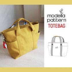 Totebag with pockets,shopping bag,totebag pattern, sewing pattern pdf, canvas bag pattern , pdf download
