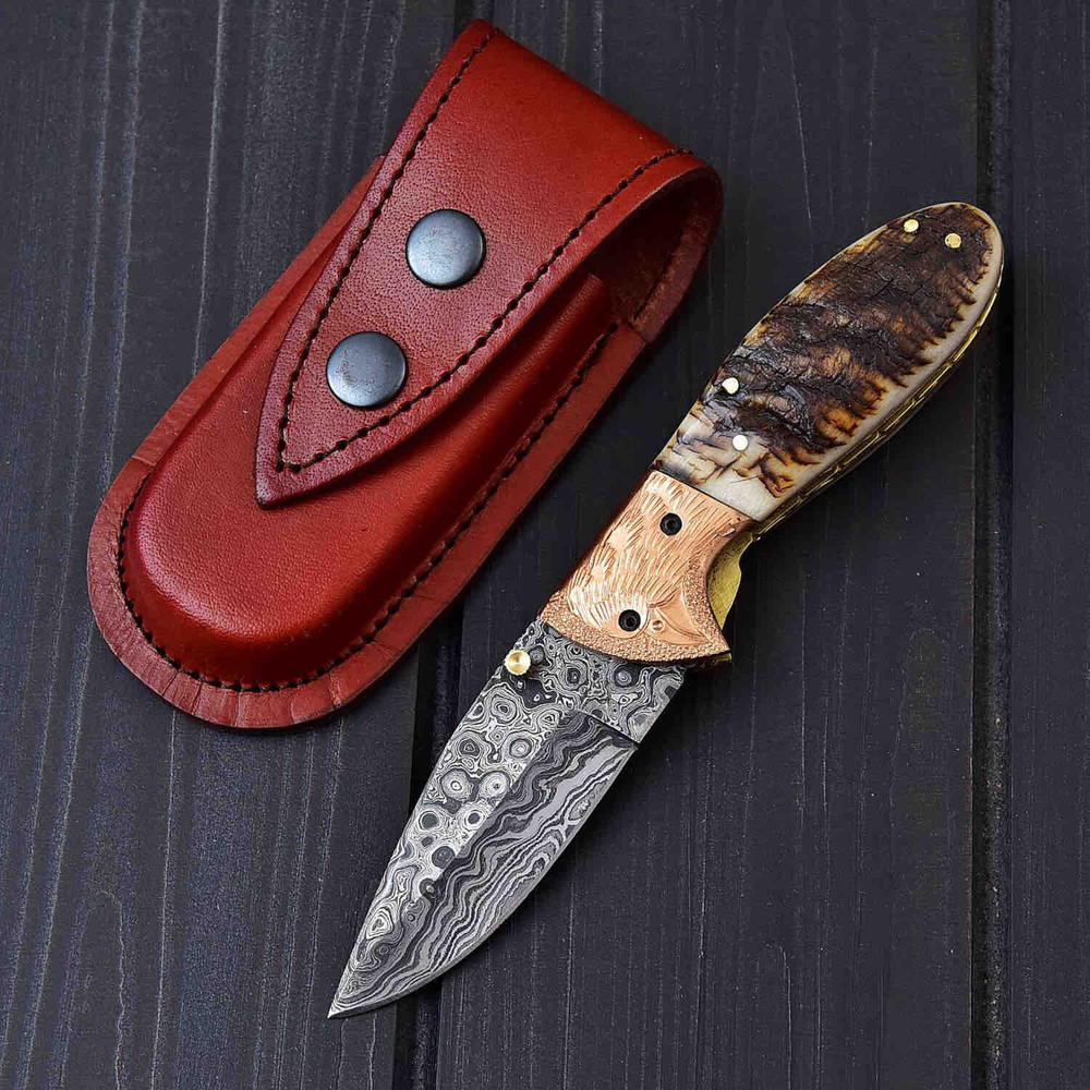 HANDMADE DAMASCUS LINER LOCK KNIFE 0