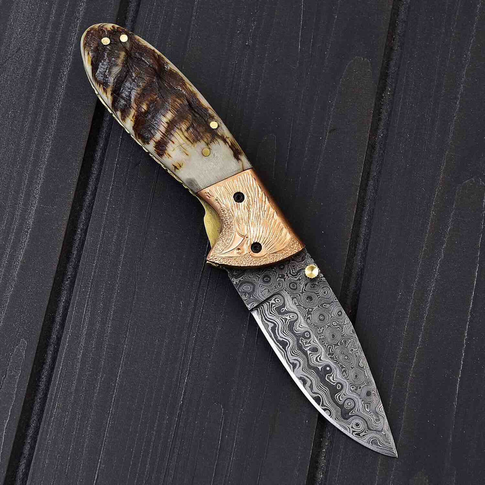 HANDMADE DAMASCUS LINER LOCK KNIFE 1