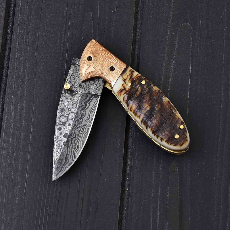 HANDMADE DAMASCUS LINER LOCK KNIFE 2