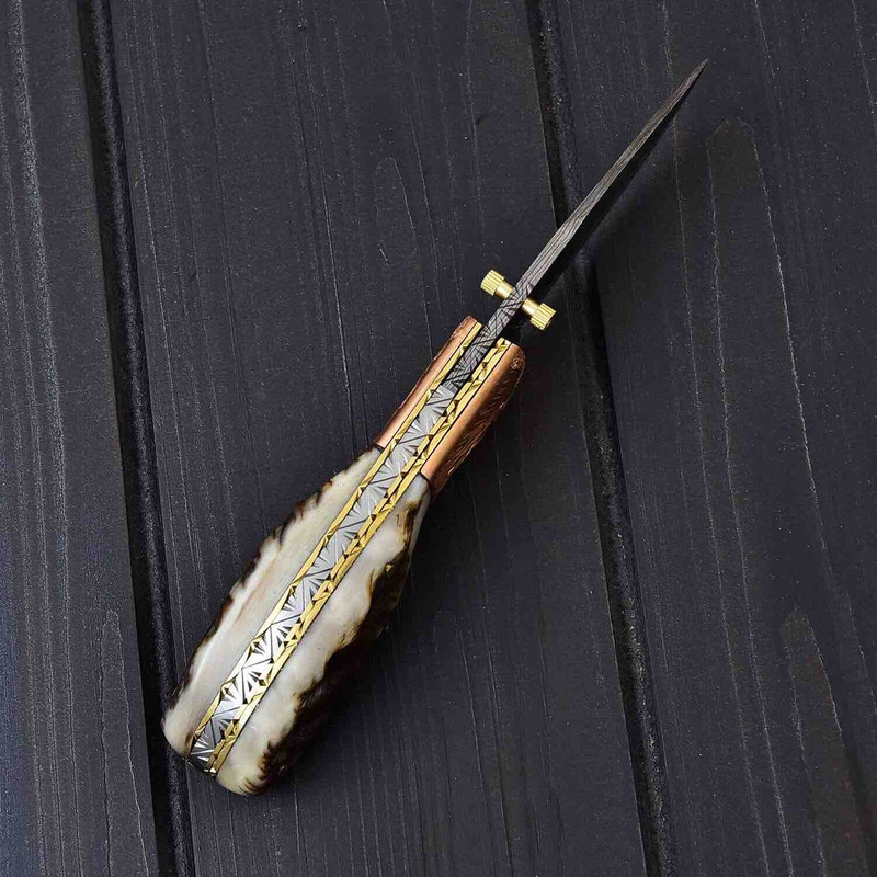 HANDMADE DAMASCUS LINER LOCK KNIFE 3