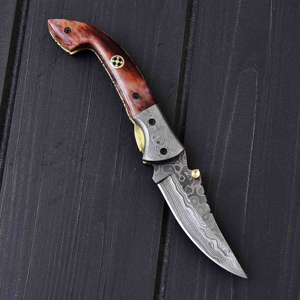 HANDMADE DAMASCUS LINER LOCK FOLDING KNIFE 1