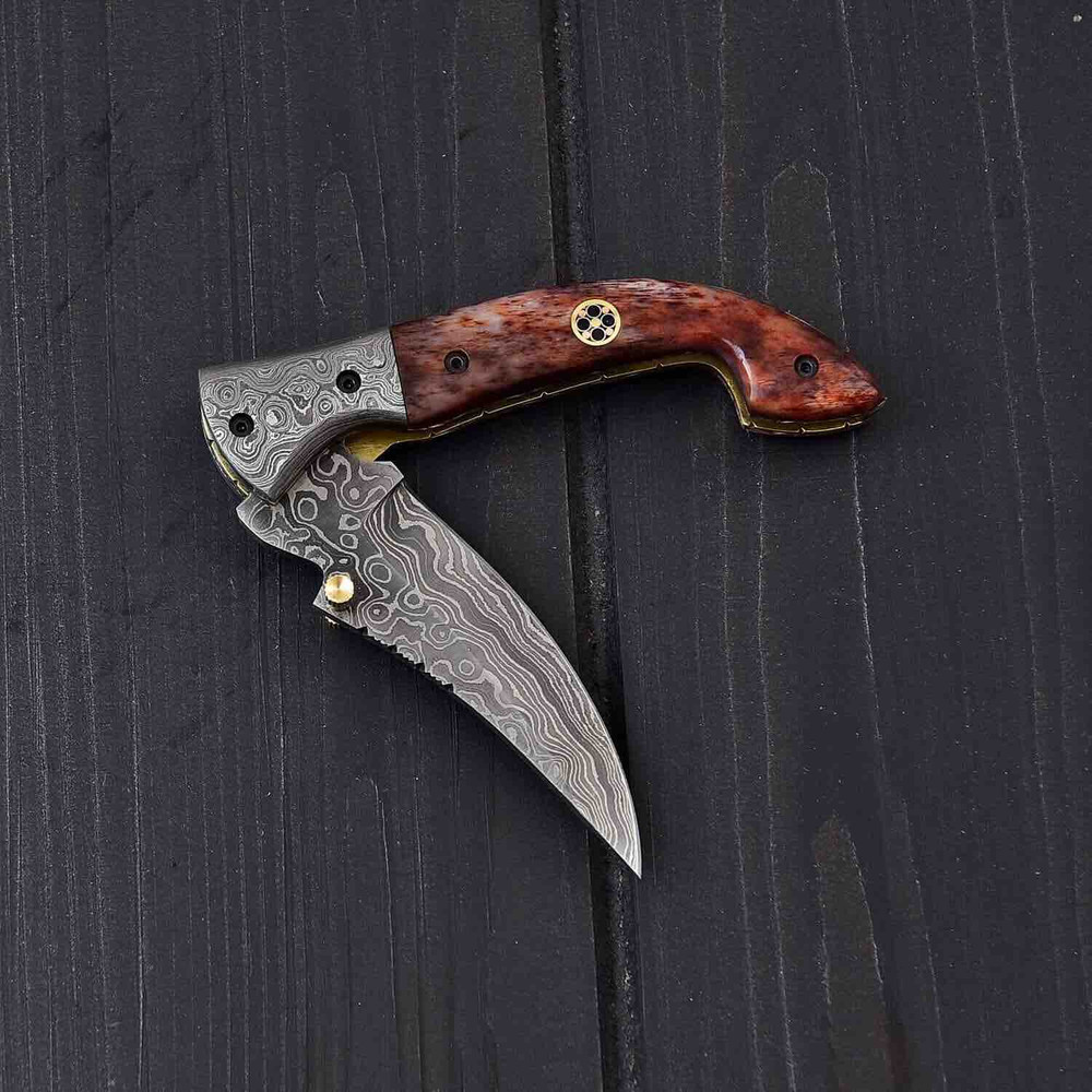 HANDMADE DAMASCUS LINER LOCK FOLDING KNIFE 2