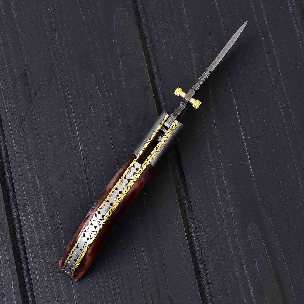 HANDMADE DAMASCUS LINER LOCK FOLDING KNIFE 3