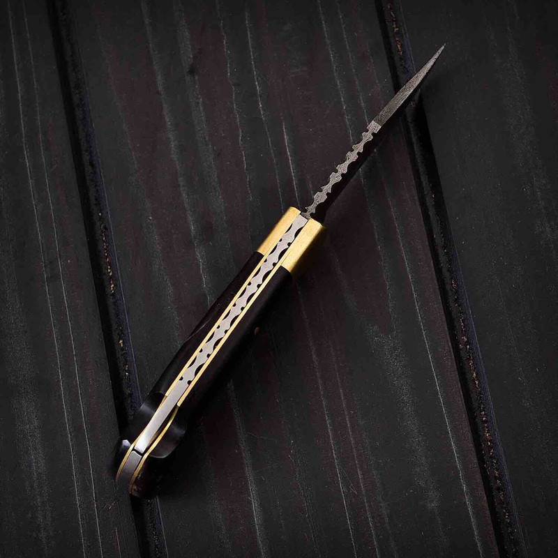 DAMASCUS POCKET FOLDING KNIFE WITH BULL HORN 3