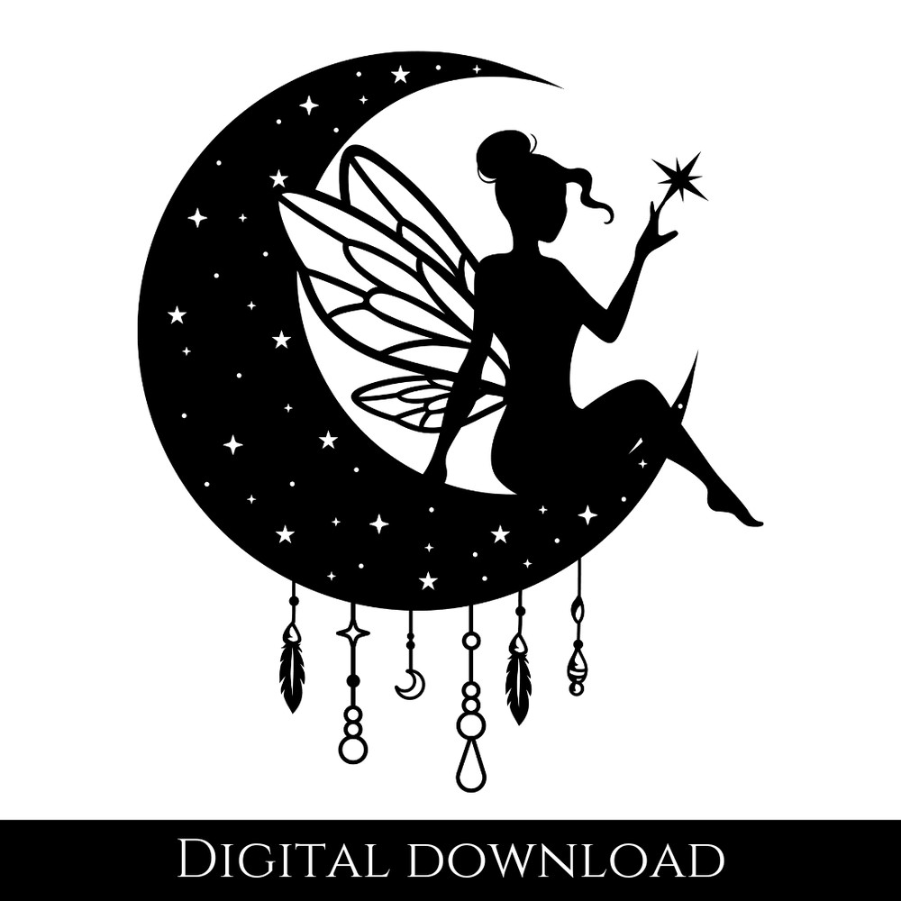 Fairy Moon Svg File Fairy Cut Files Fairy Stencil Svg Fairies Silhouettes Romantic Svg Fantasy 0