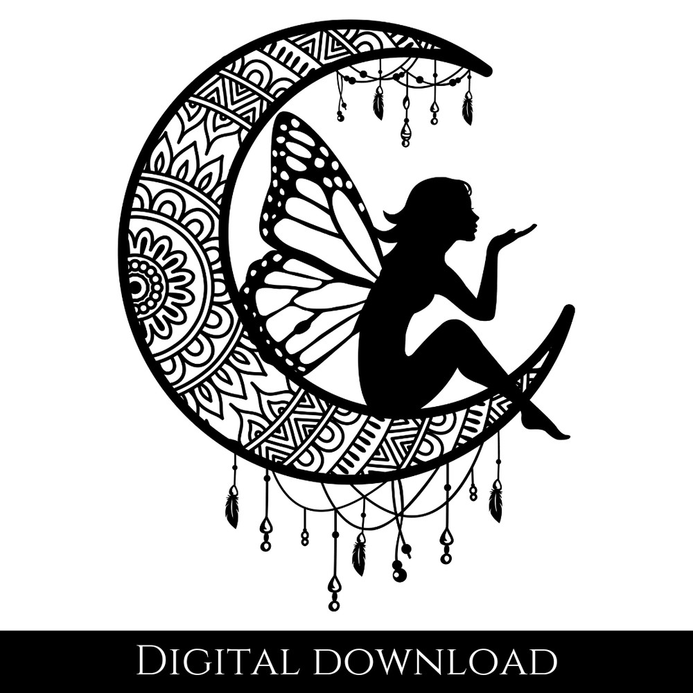 Fairy Moon Svg File Fairy Cut Files Fairy Stencil Svg Fairies Silhouettes Romantic Svg Fantasy 1