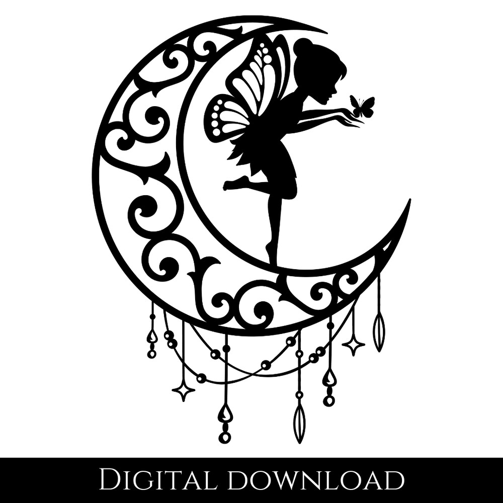 Fairy Moon Svg File Fairy Cut Files Fairy Stencil Svg Fairies Silhouettes Romantic Svg Fantasy 3