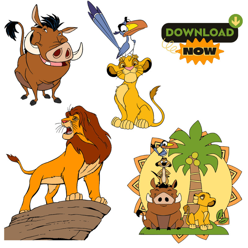 Lion King PNG Clipart Instant Digital Download Kids Decor Lion Sublimation Simba Timone Pumbaa Lion 0