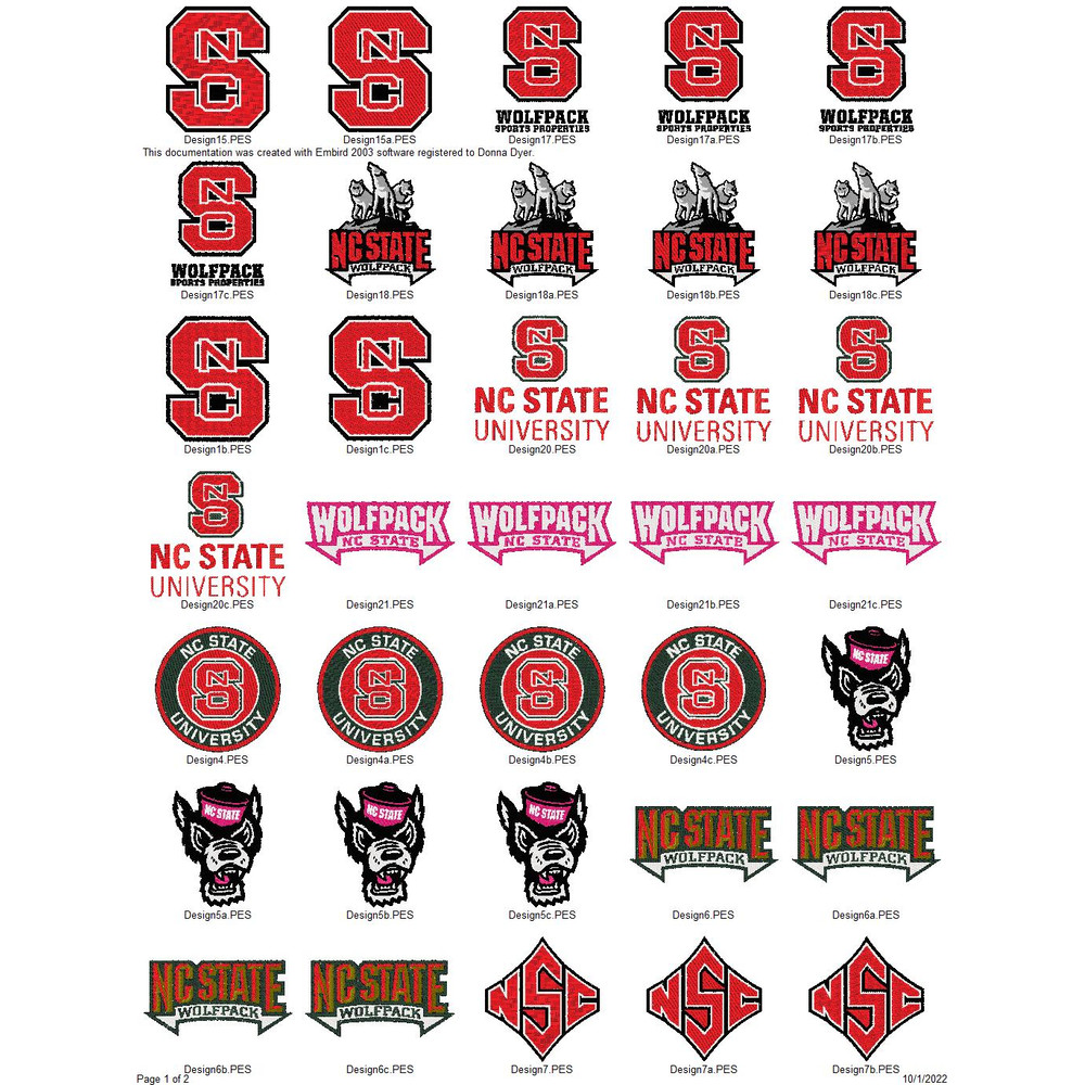 COLLEGE SPORTS NORTH CAROLINA STATE WOLFPACK LOGOS Embroidery Machine Designs 0