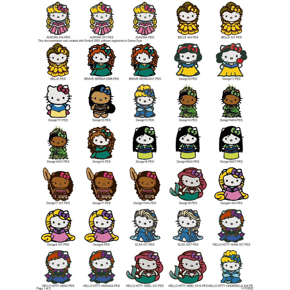 HELLO KITTY DISNEY PRINCESS KITTY Embroidery Machine Designs PES JEF HUS DST EXP VIP XXX 0
