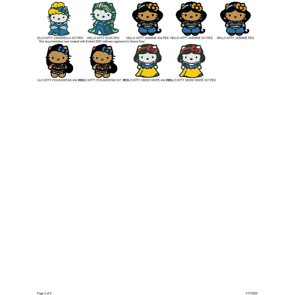 HELLO KITTY DISNEY PRINCESS KITTY Embroidery Machine Designs PES JEF HUS DST EXP VIP XXX 1