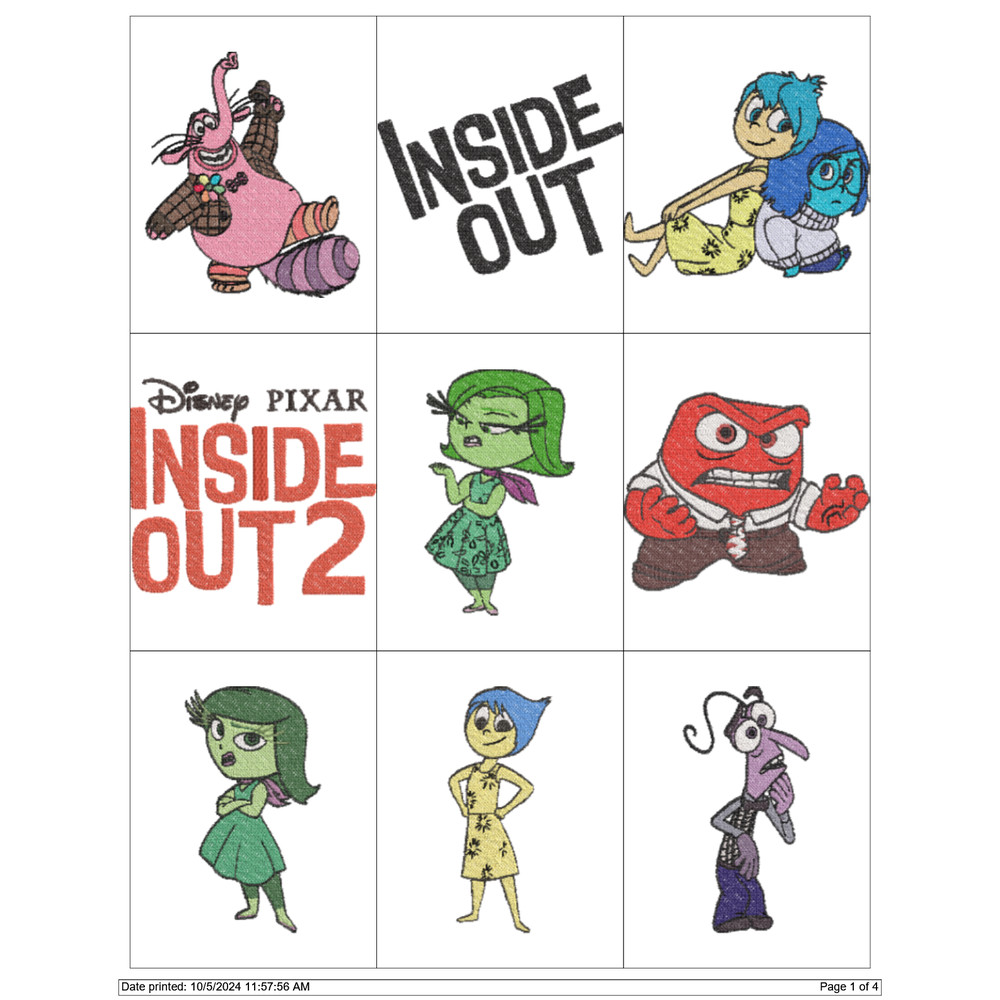 INSIDE OUT CARTOON CHARACTERS Embroidery Machine Designs PES JEF HUS DST EXP VIP XXX 0