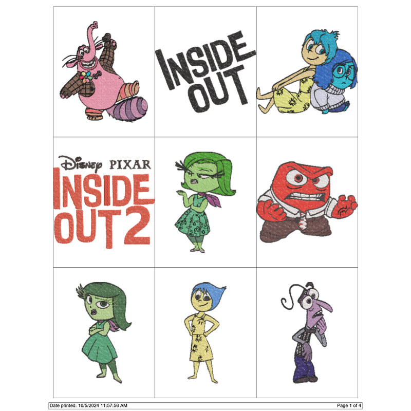 INSIDE OUT CARTOON CHARACTERS Embroidery Machine Designs PES JEF HUS DST EXP VIP XXX 0