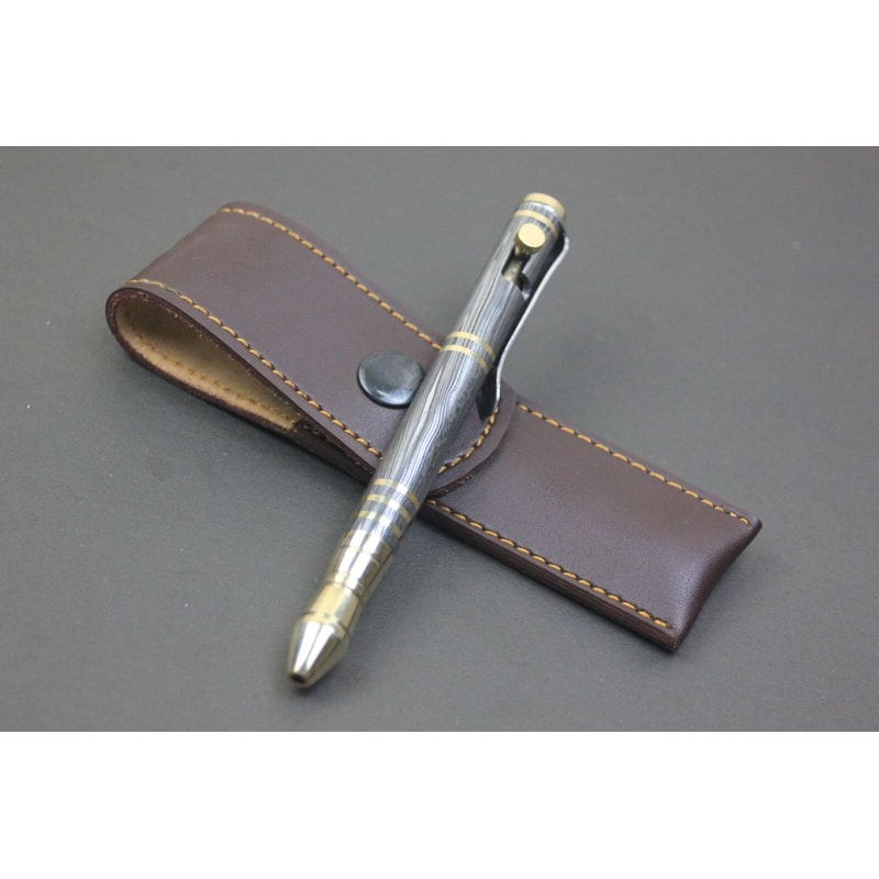 Damascus Steel Pen Blue Ink Hand Forged Ballpoint Smooth Gifting Writing Pen With Sheath 4