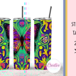 butterfly psychadelic tumbler sublimation design straight and tapered tumbler wrap