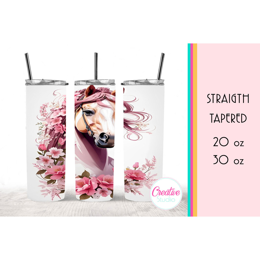 Horse Flowers Tumbler Sublimation Design Straight And Tapered Tumbler Wrap 0