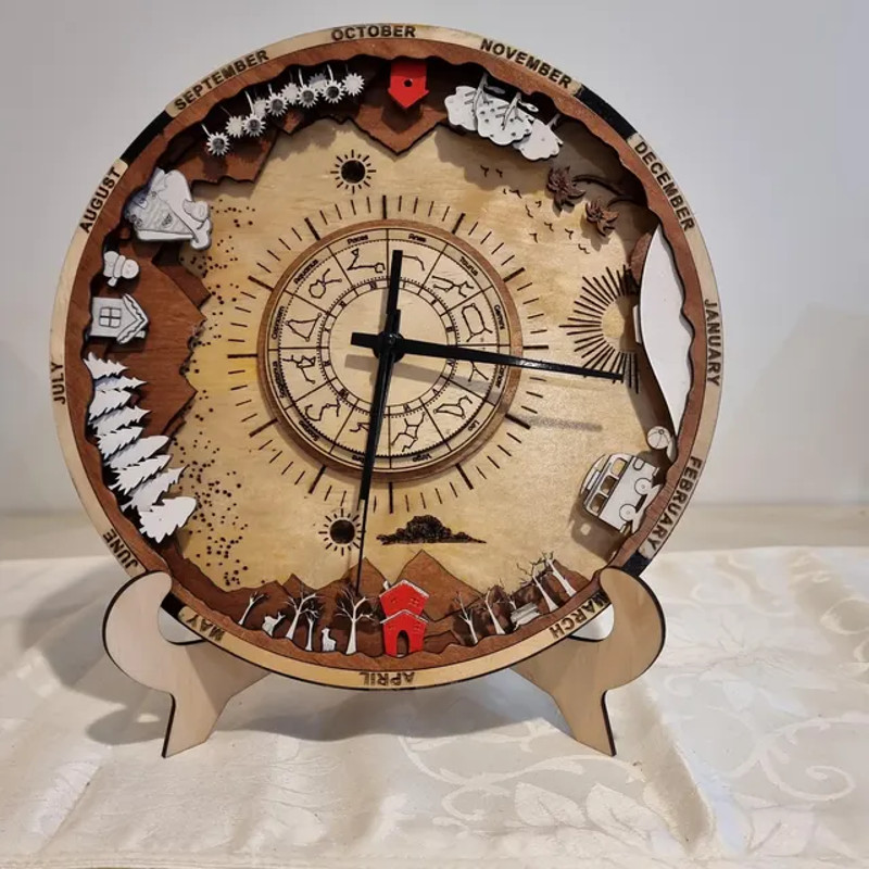 Seasons Clock Laser Cut Clock File For Creating 3D Wall Art Clock Featuring Multilayered Wood Available In CDR 0