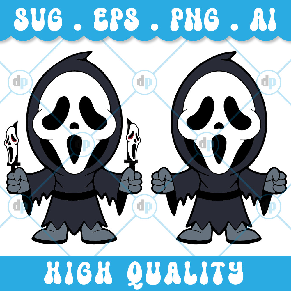 Scream Ghostface Cartoon With Knife Halloween Design PNG SVG AI EPS File Digital Download 0