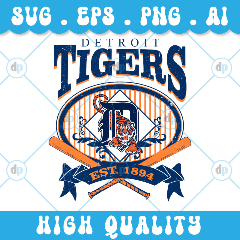 Vintage Detroit Tigers Est 1894 Logo Design PNG SVG AI EPS File Digital Download 0